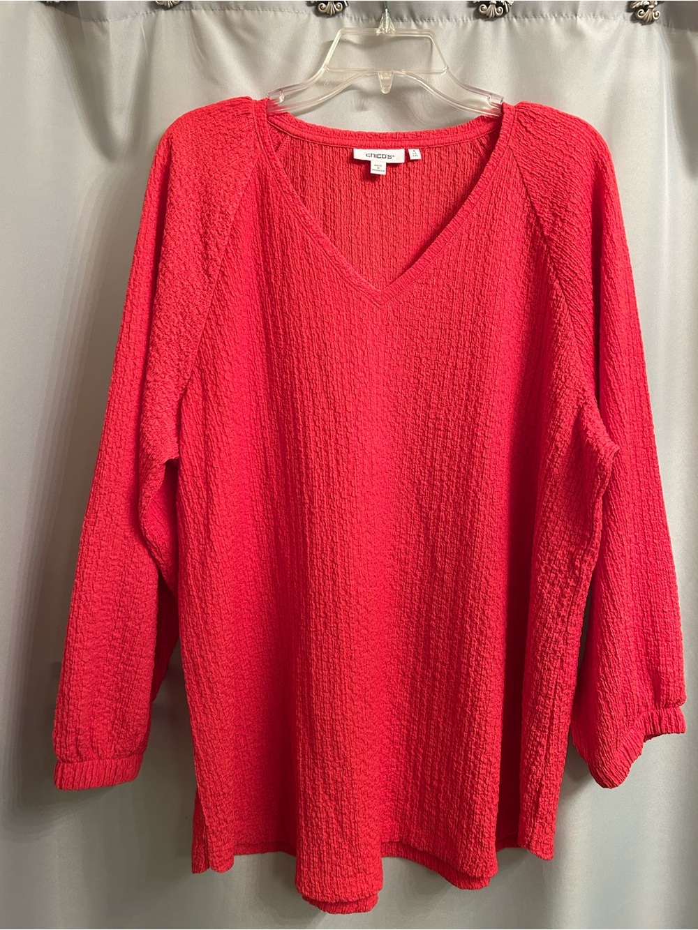 Chico’s V-Neck Textured Tunic - Bright Coral/Red